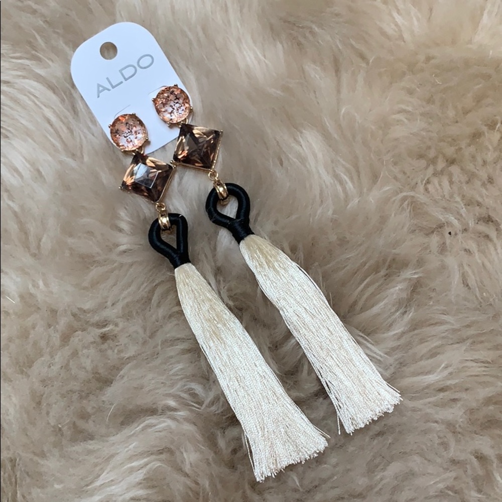 Brand new aldo tassel big gem earrings smoky nude